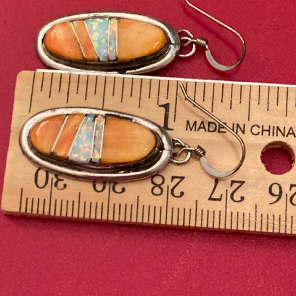 Native American Spiny Oyster/Opal Inlay Earrings ~ New - Picture 4 of 10